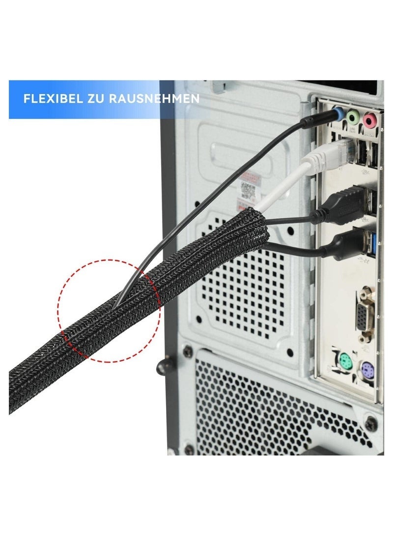 YUJA Adjustable Braided Cable Sleeve, Wire Management Sleeve Concealer for TV Table, Computer Cable Sleeve with Flame Retardant Cord Organizer and Protector, 3M/9.84ft, Black - Image 4